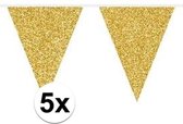 5x Gouden glitter vlaggenlijnen 10 meter - Feest slingers/vlaggetjes