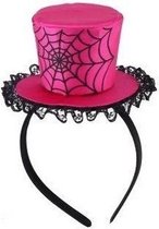 Halloween - Roze verkleed mini hoed op diadeem met spinnenweb voor dames - Halloween/carnaval verkleedaccessoires hoeden - Mini hoge hoedjes