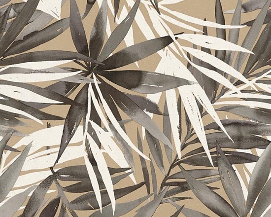 PAPIER PEINT AQUARELLE PALM FEUILLES - Beige Marron Blanc - AS Creation DESIGNDSCHUNGEL 2 by Laura Noltemeyer