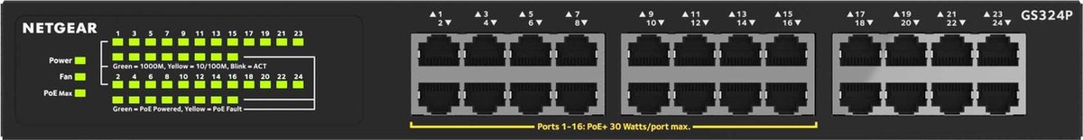 NETGEAR GS324P - Netwerk Switch - Unmanaged - 1 Gbps - PoE switch - 24 poorten