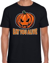 Halloween Halloween Eat you alive verkleed t-shirt zwart voor heren - horror pompoen shirt / kleding / kostuum M