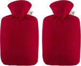 2x Fleece kruiken rood met hoesmet een inhoud van 1,8 liter - Warmwaterkruiken met fleece hoes/kruikenzak