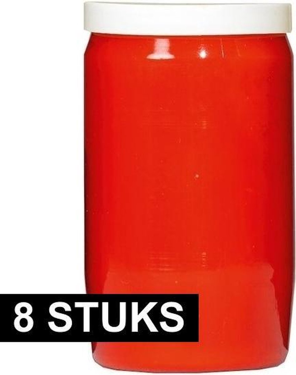 SPAAS Grafkaars/gedenklicht - 8x - rood - 6 x 10 cm - 3 dagen brandtijd - Graflichten