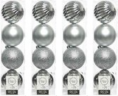 16x Zilveren kunststof kerstballen 10 cm - Mix - Onbreekbare plastic kerstballen - Kerstboomversiering zilver