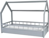 Houten bed - Huisbed - kinderbed - peuterbed - 160x80 - met barrière - Incl. ECO matras - Scandinavische stijl - Grijs