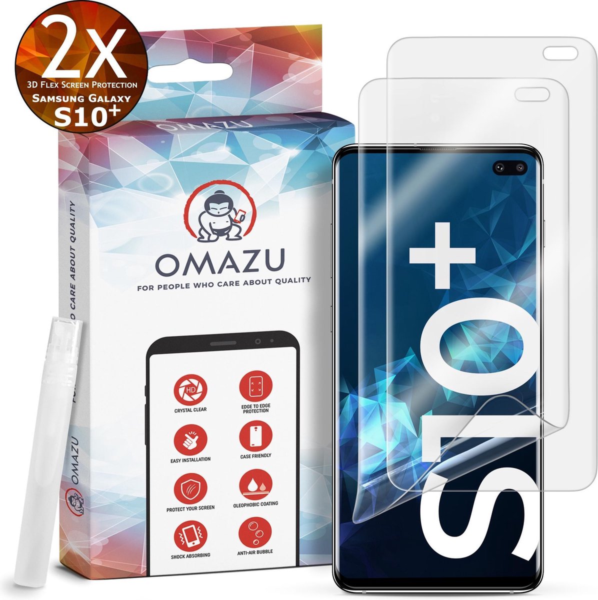 Samsung Galaxy S10 Plus (6,4'') OMAZU 3D Flex TPU Screenprotector, 2 Pack (100% vingerafdruk scanner compatible)