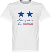 Frankrijk 2 Star Champions Du Monde T-Shirt - Wit - XXXXL