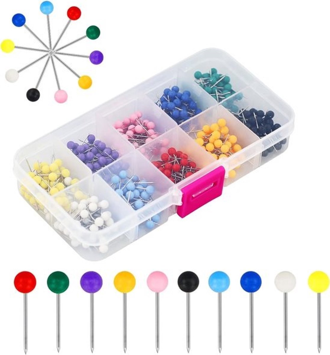 Ronde Spelden - Gekleurde Punaises - Borden Bevestigen - Stalen Punten - 500 Stuks - Meerkleurig