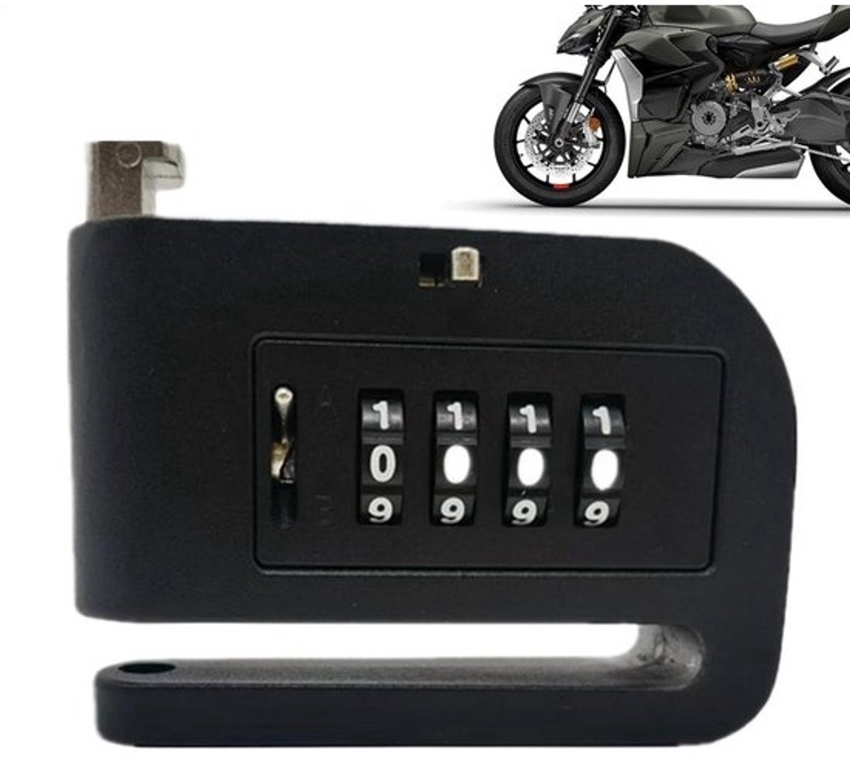 Remschijfslot Motorfiets - Scooterslot Diefstalbeveiliging - Motorfiets Beveiligen - Resetbaar 4-Cijferig Slot - 249 g - Zwart