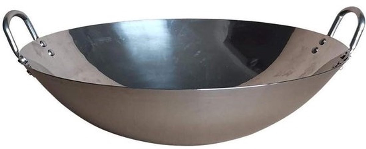 Gietijzeren Wok - Handgemaakte Pan - Lekker Koken - Non-stick Oppervlak - 43cm - Zwart