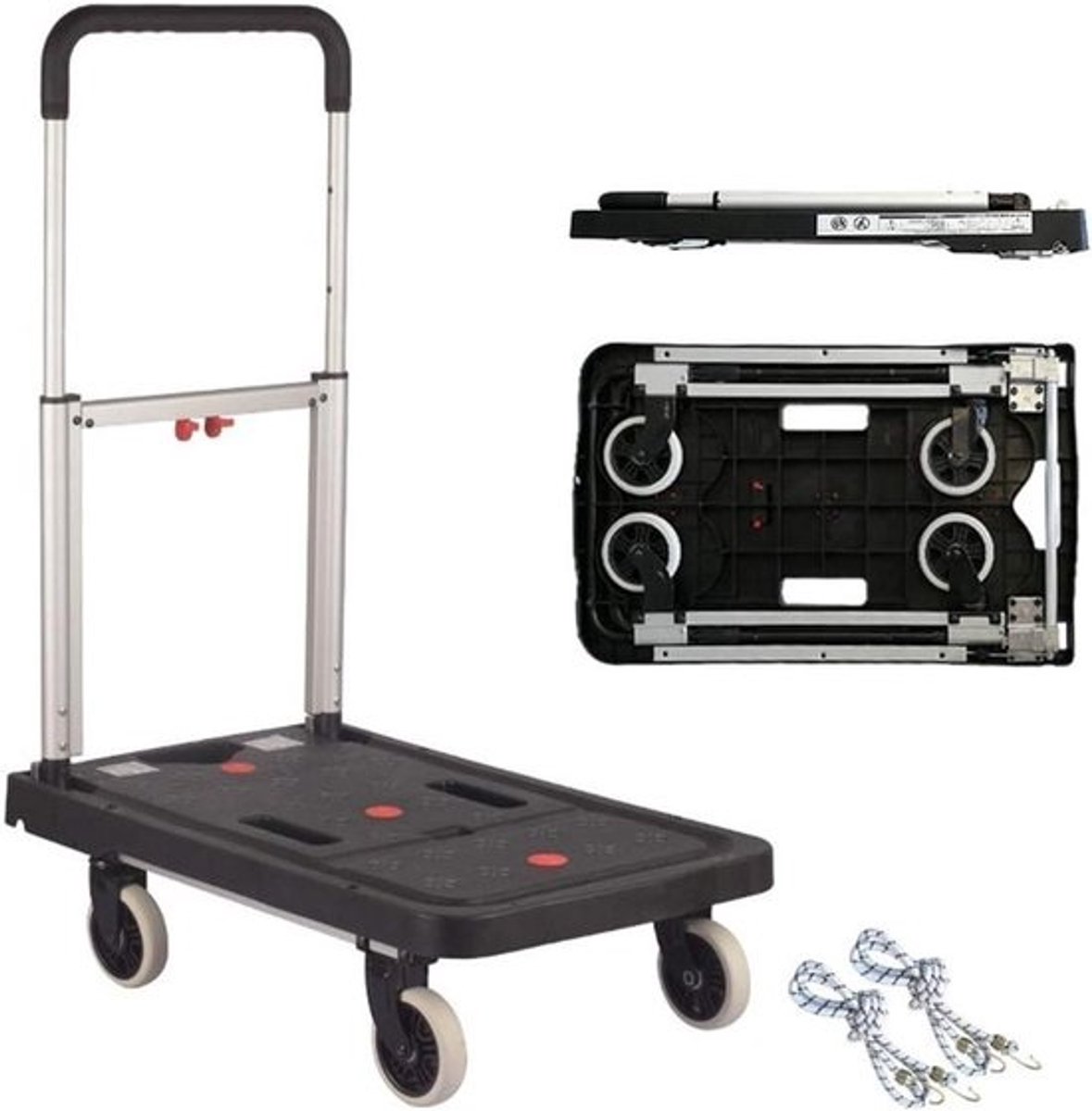 Opvouwbare Platform Truck - Handkar Dolly - Boodschappen Vervoeren - Compact Opvouwbaar - 330 Lb Capaciteit - Zwart