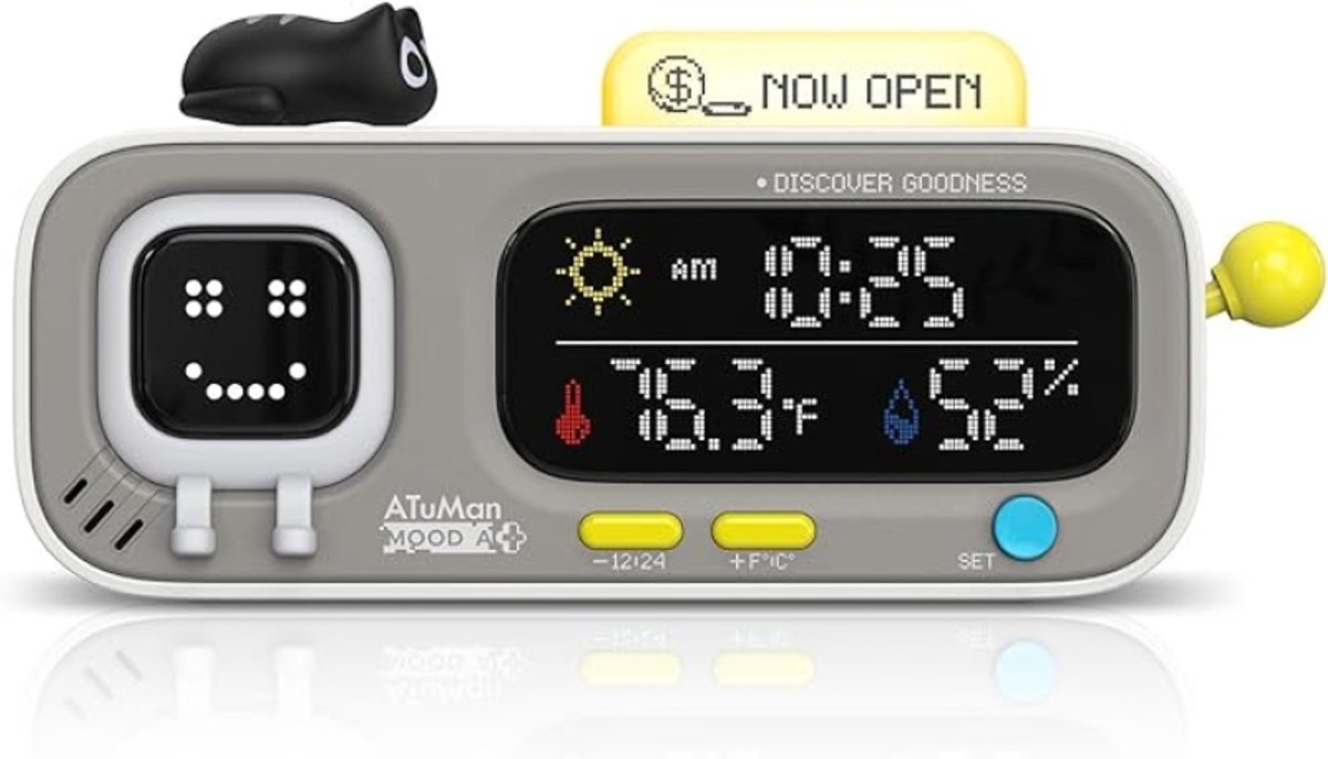 Digitale Tafelklok met Temperatuur- en Vochtigheidsweergave, Pixeldisplay en Kat Figuur - Zwart
