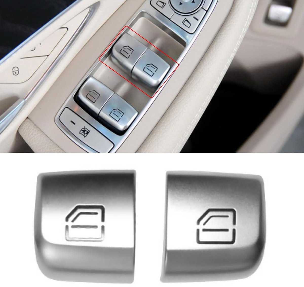 Raambedieningsknop compatibel met Mercedes Benz W205, 2 stuks raamknopafdekkingen klasse C 2015-2021 GLC 2016-2022 2059056811,2229056800,A20590568119051-voor links + rechts