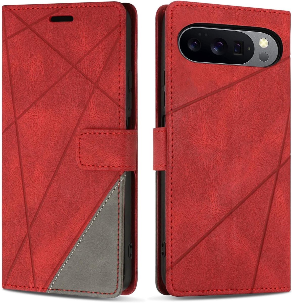 Hoesje voor Google Pixel 10 Pro XL, Premium Lederen Portemonnee Beschermhoes Telefoonhoesjes met Kaartenvakken Beschermhoesje voor Google Pixel 10 Pro XL, Rood