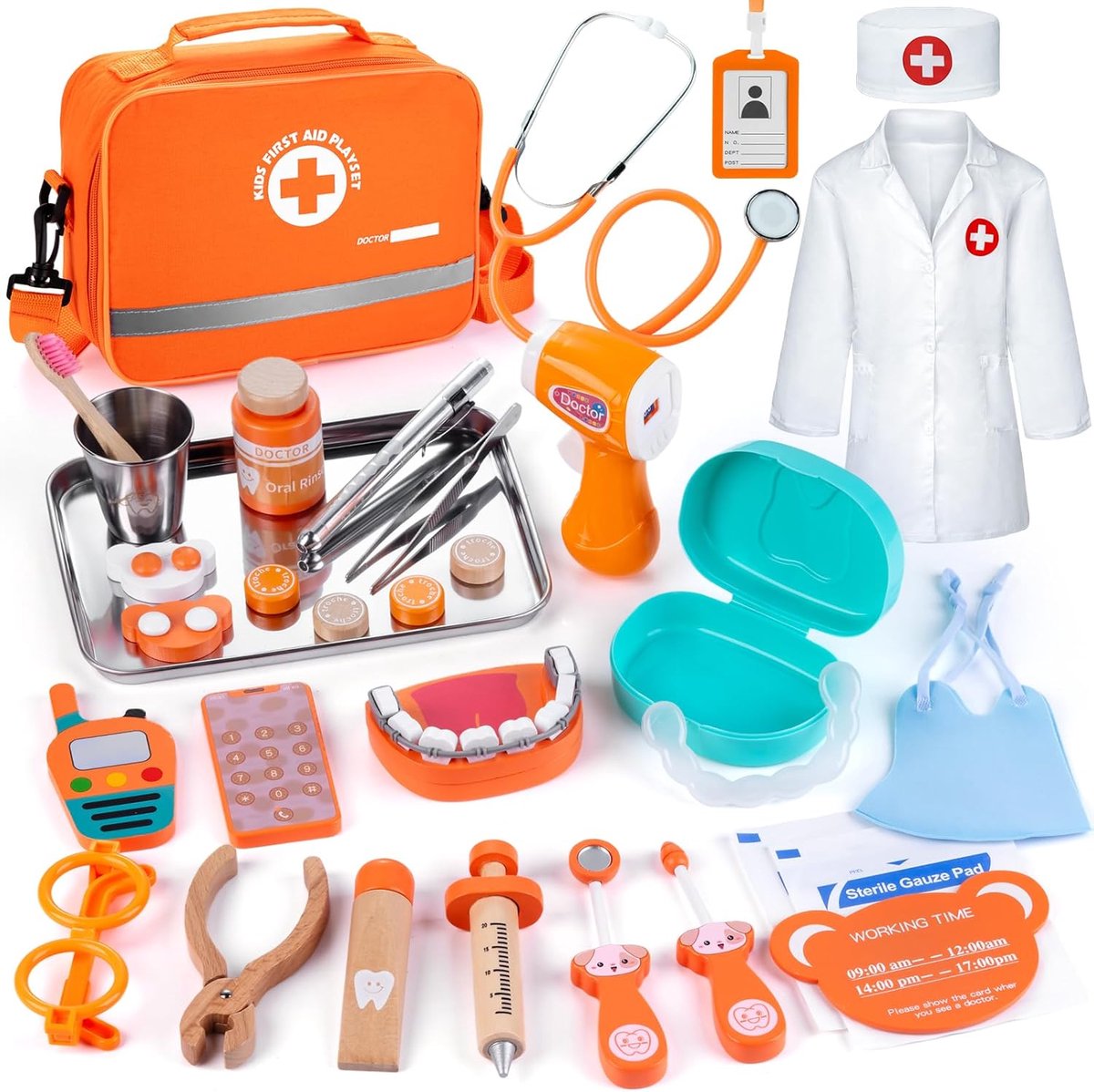 Dokterskoffer voor kinderen, 33-delig tandarts speelgoed voor kinderen van hout met echte stethoscoop, Role Play kinderspeelgoedset, Montessori-speelgoed jaar, meisjes en jongens