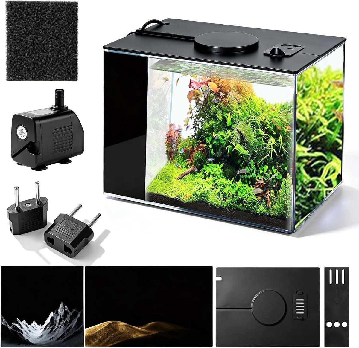 3,7 l klein aquarium complete set, mini-aquarium complete set, aquarium starterset van acryl met filterpomp, ledverlichting, voor kleine vissen, garnalen en planten, 15 x 15 x 20 cm