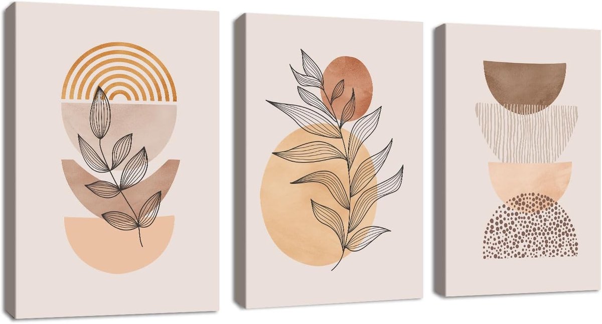 3 Stuks Framed Oranje Canvas Muurkunst, Boho esthetisch licht Koffieplant Muur Kunst Moderne Huisdecor Poster Canvas Schilderij Wanddecoratie voorSlaapkamer Woonkamer Klaar om op te hangen 40x60cmx3