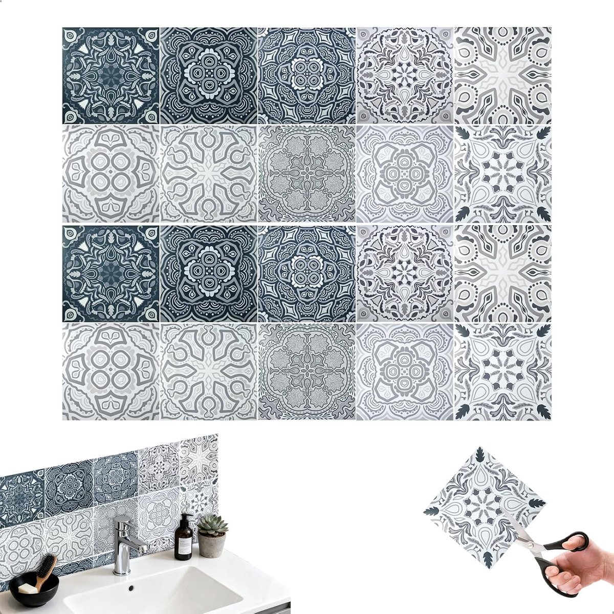 Tegelstickers Retro Zelfklevende Tegels PVC Marokkaans Doe-het-zelf Oliebestendig Waterdicht 15 x 15 cm voor Wandtegels Keukenachterwand Badkamer 20 Stuks