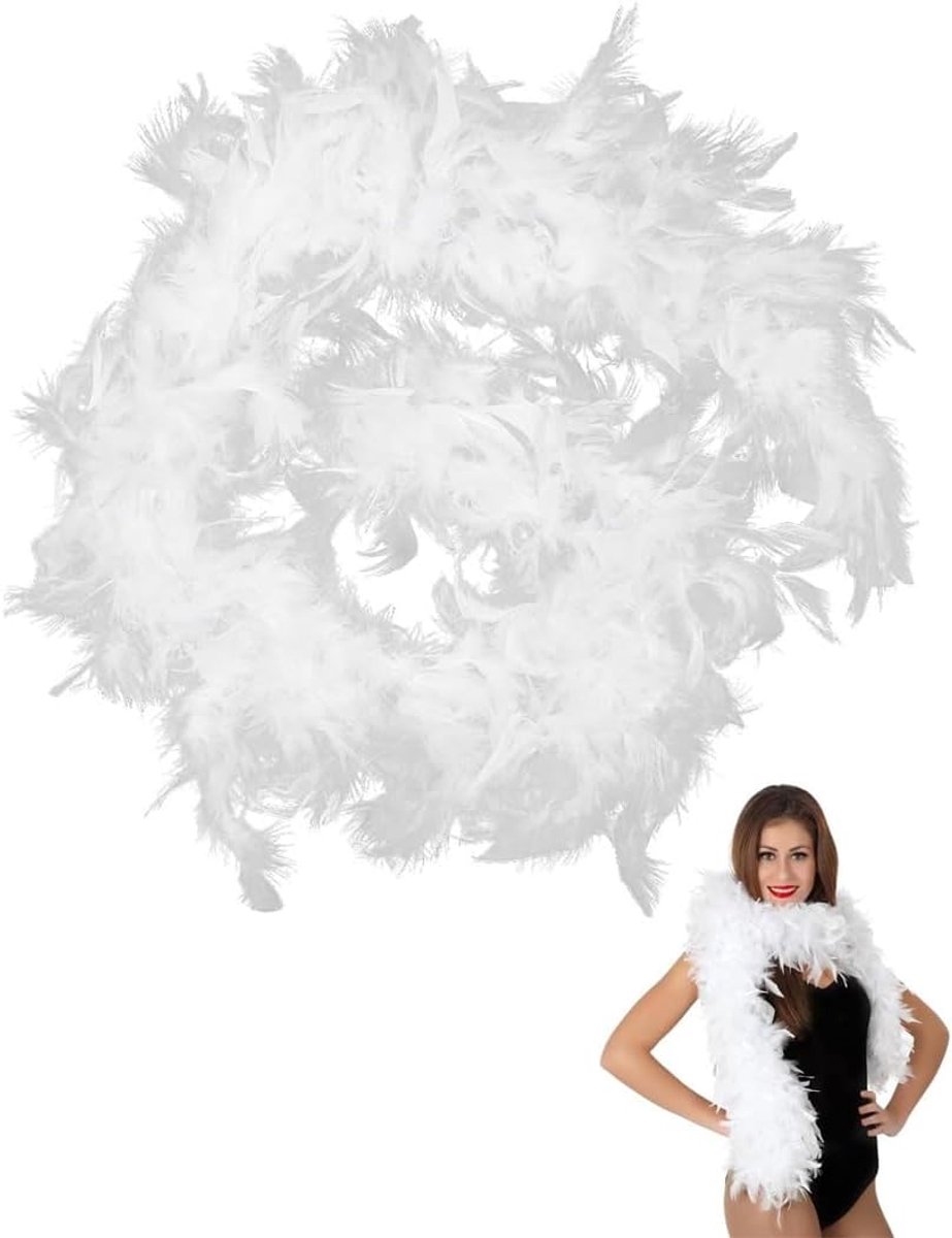 Federboa, effen, wollige verenboa, 2 m verensjaal, geschikt voor dans, bruiloft, Kerstmis, Halloween, carnaval, verkleedaccessoires (wit, 1 stuks)