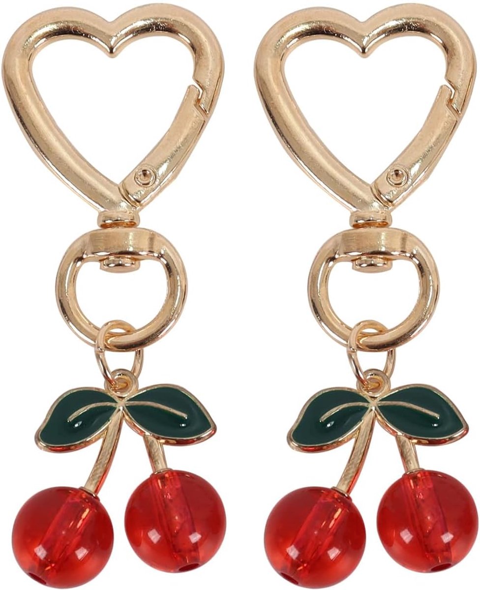 2 stuks rode kersen sleutelhanger, tascharms, benodigdheden, kersendecoratie, voor handtassen, tascharm portemonnee voor handtassen