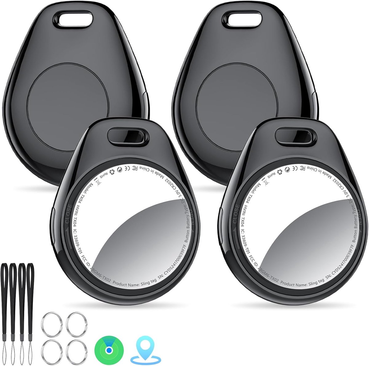 Locator Tag Middernachtzwart (4 stuks), compatibel met Apple Find My APP (alleen iOS), 100dB Beep Smart Tag.