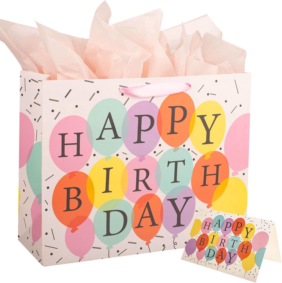 Verjaardagscadeautasje voor cadeautjes, middelgroot, met wenskaart en vloeipapier voor kinderen, volwassenen, mannen en vrouwen, verjaardag (Ballon)