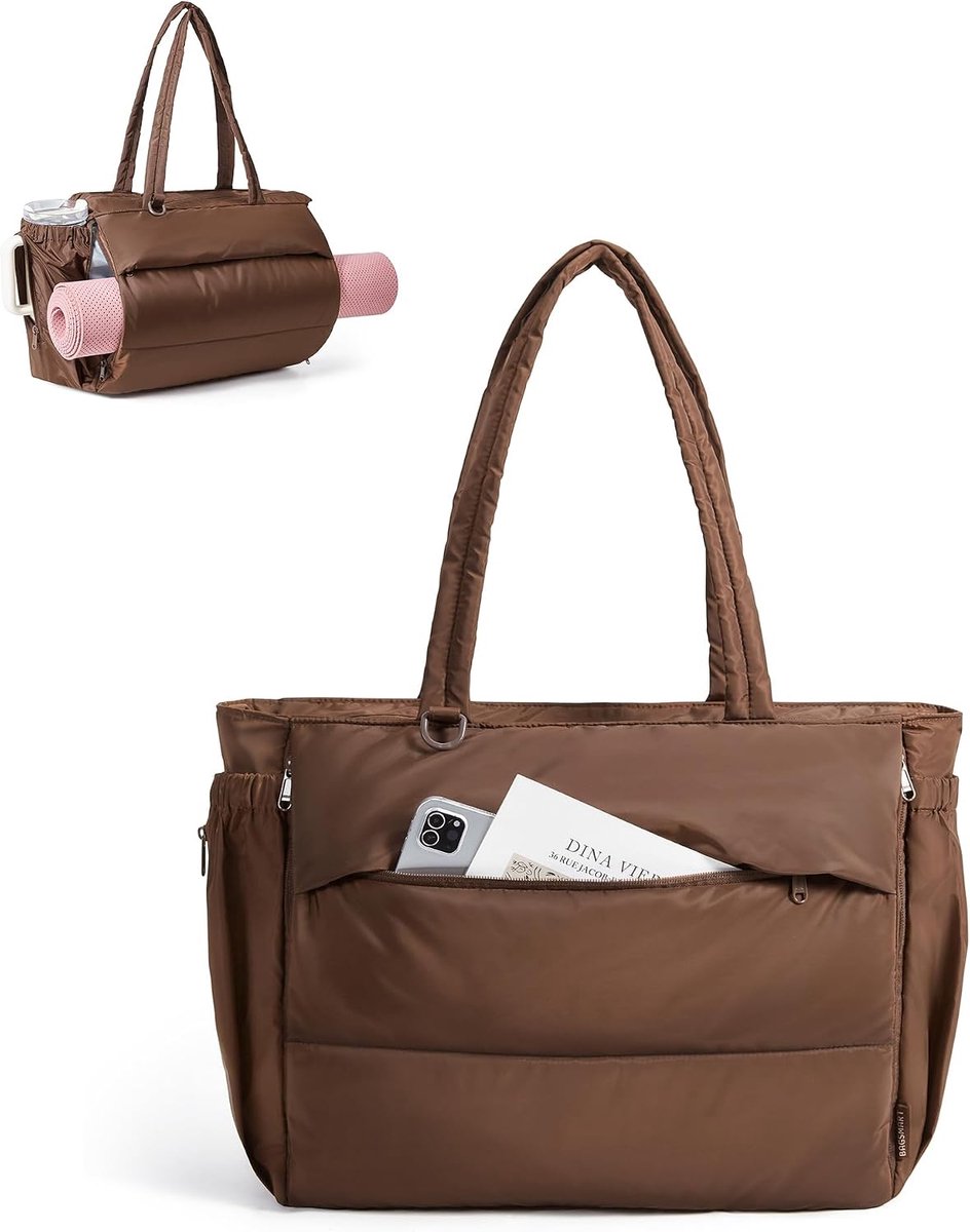 bagsmart Handtas voor dames, sporttas, yogatas, 22 liter, buffer tote bag met meerdere vakken, lichte tas voor reizen, fitness, yoga, kantoor, school, winkelen