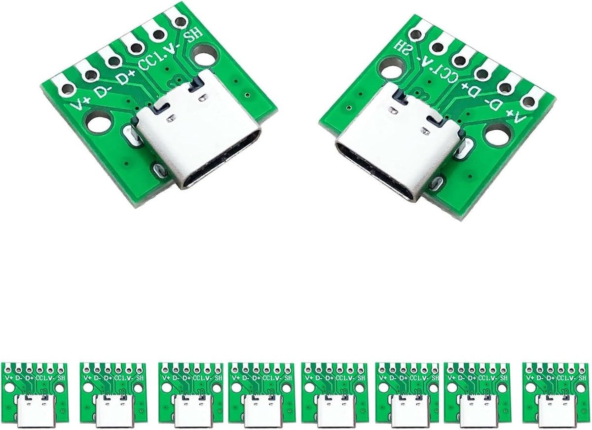 10 stuks USB 3.1 type C bus breakout board DIY, 6-pins 2,54 mm USB-C breakoutboards DIY breakout board met PCB converter board