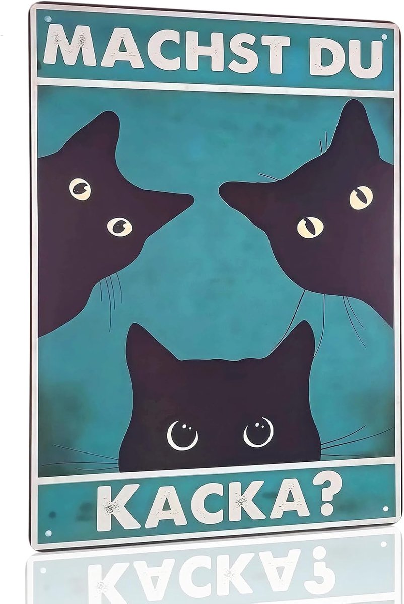 borden retro, kat badkamer foto's blikken bord, "Machst du Kacka? Retro afbeelding metalen bord, grappige borden muur decoratie, metalen bord kat voor keukens gastenbadkamer toilet