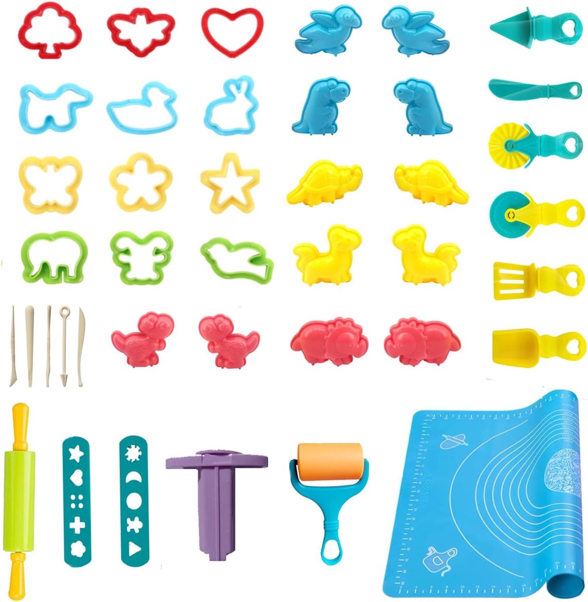 Klei-accessoires voor kinderen, 41 stuks kneedgereedschap, deeg, plasticine, gereedschapsset voor kinderen, inclusief deeg, plasticine gereedschappen, vormen, deegrol, kneedmat