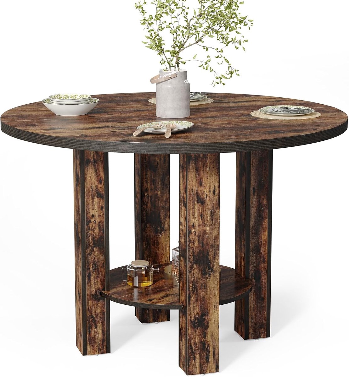 Eettafel rond voor 4 100 x 75 cm hout met plank houten poten huishouden