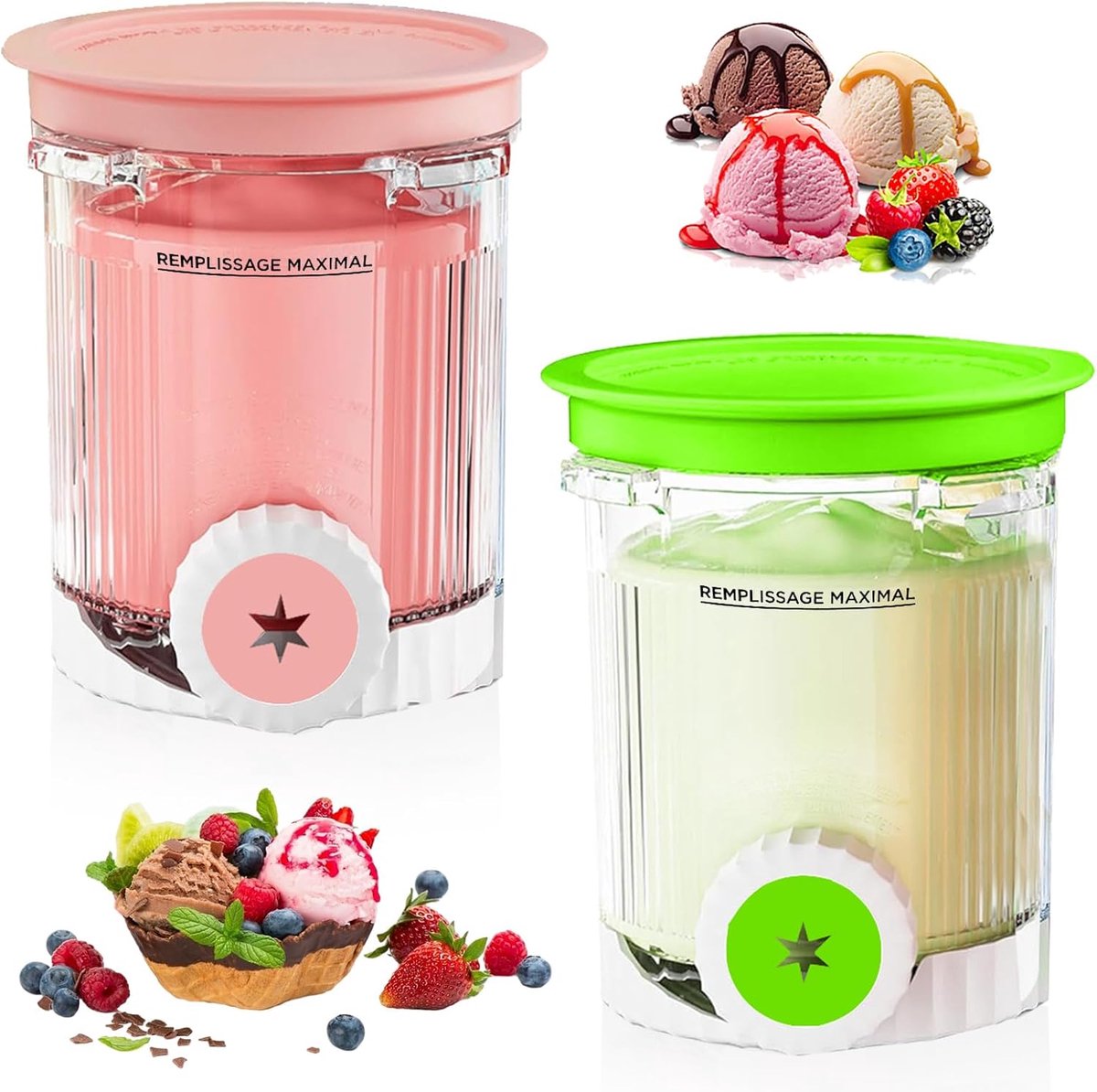 Reservoir voor Ninja Creami Deluxe Pints, 2 stuks vervanging voor Ninja Creami Deluxe Pints en deksel, ijshouder voor ijs, Ninja ijsmachine, accessoires, ijshouder voor NC700 NC701EU-serie, BPA-vrij