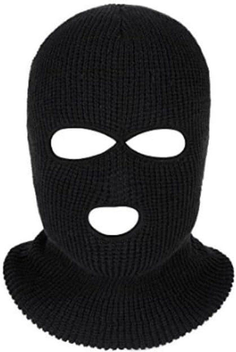 Bivakmuts met 3 gaten voor volwassenen, zwart, polyester