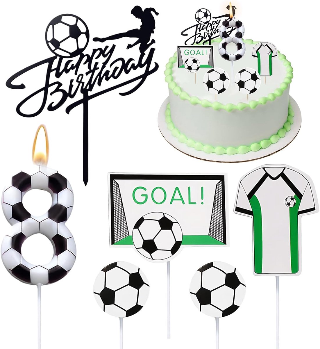 cijfers, kaarsen verjaardag, voetbaldecoratie, verjaardag kinderen, voetbaltaartdecoratie, 8e verjaardag, jongen, taartdecoratie, voetbal, verjaardagsdecoratie, taartdecoratie