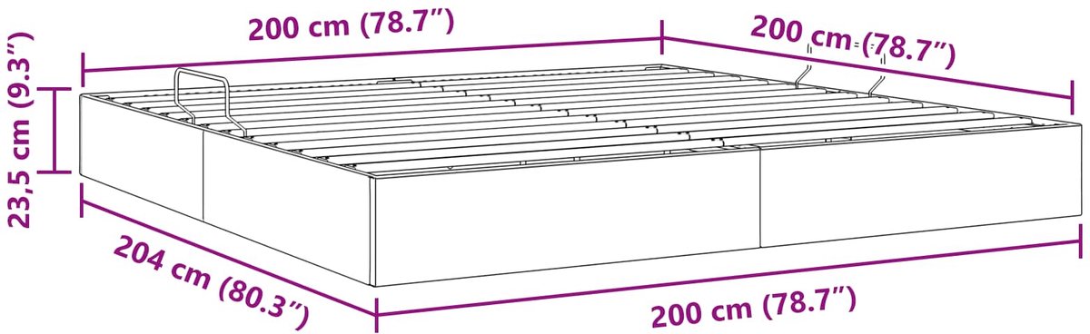vidaXL Ottoman - Bedframe - met - opslag - Taupe - 200 - x - 200 - cm - Stof