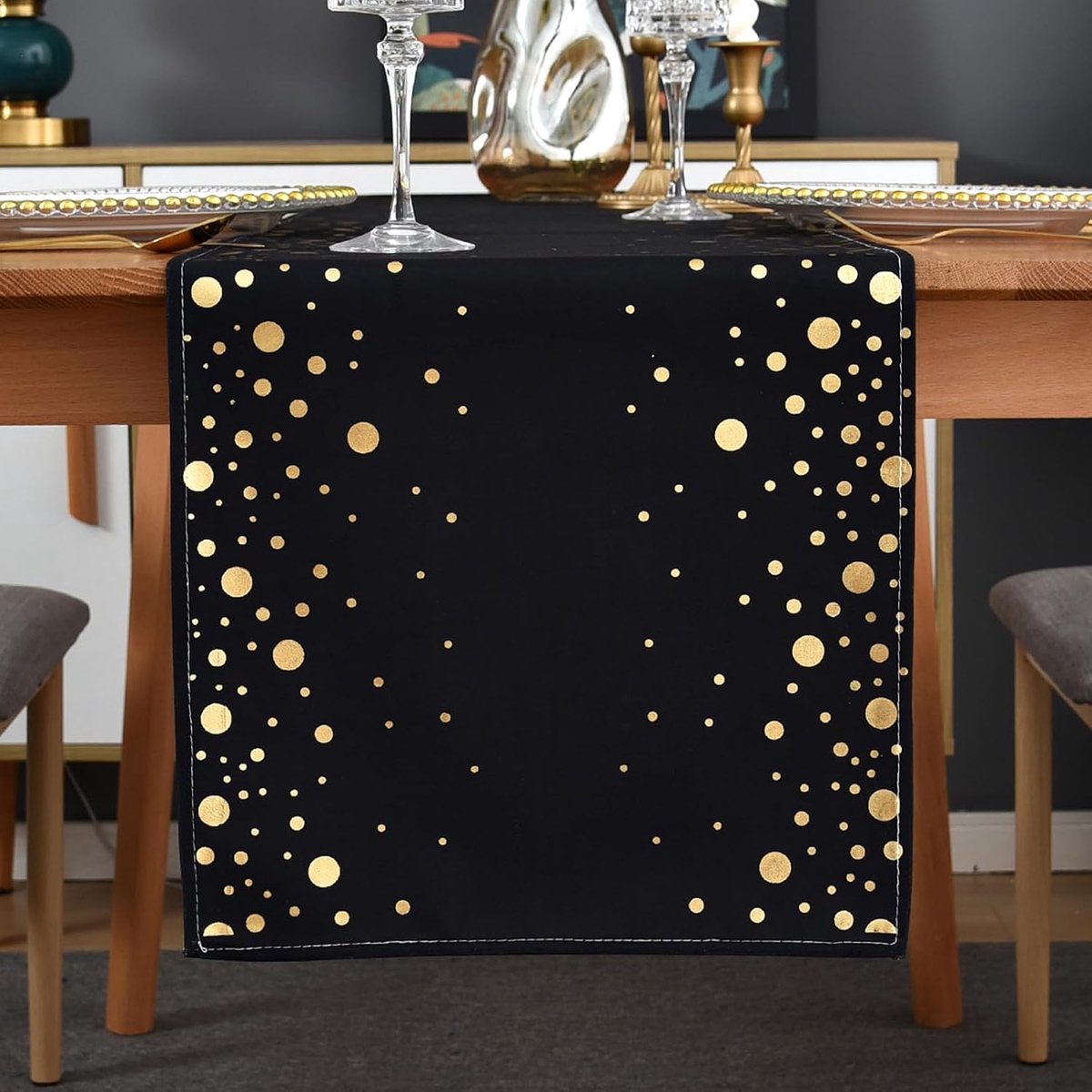 tafelloper voor Kerstmis, moderne tafeldecoratie, wasbaar, goudkleurig, kerstdecoratie, feestelijke decoratie voor winter, bruiloft, verjaardag, woonkamer, vakantie, verjaardag, 33 x 140 cm