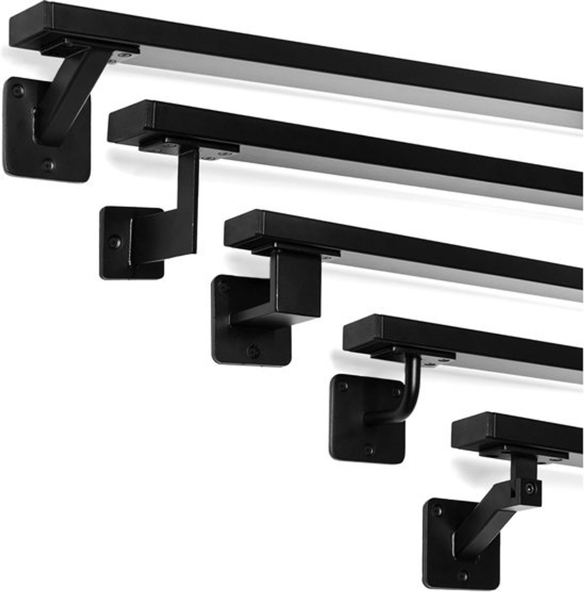 Oblong Leuningset - trapleuning voor binnen en buiten - 5 stuks - zwart - metaal - 400 cm