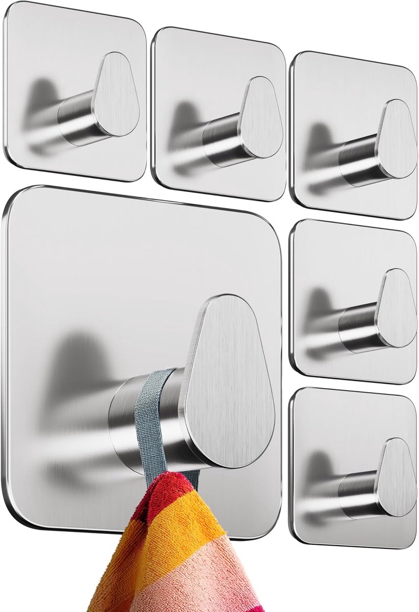 4smile Zelfklevende haken - set van 6 roestvrij staal ovaal design - handdoekhaken voor badkamer en keuken