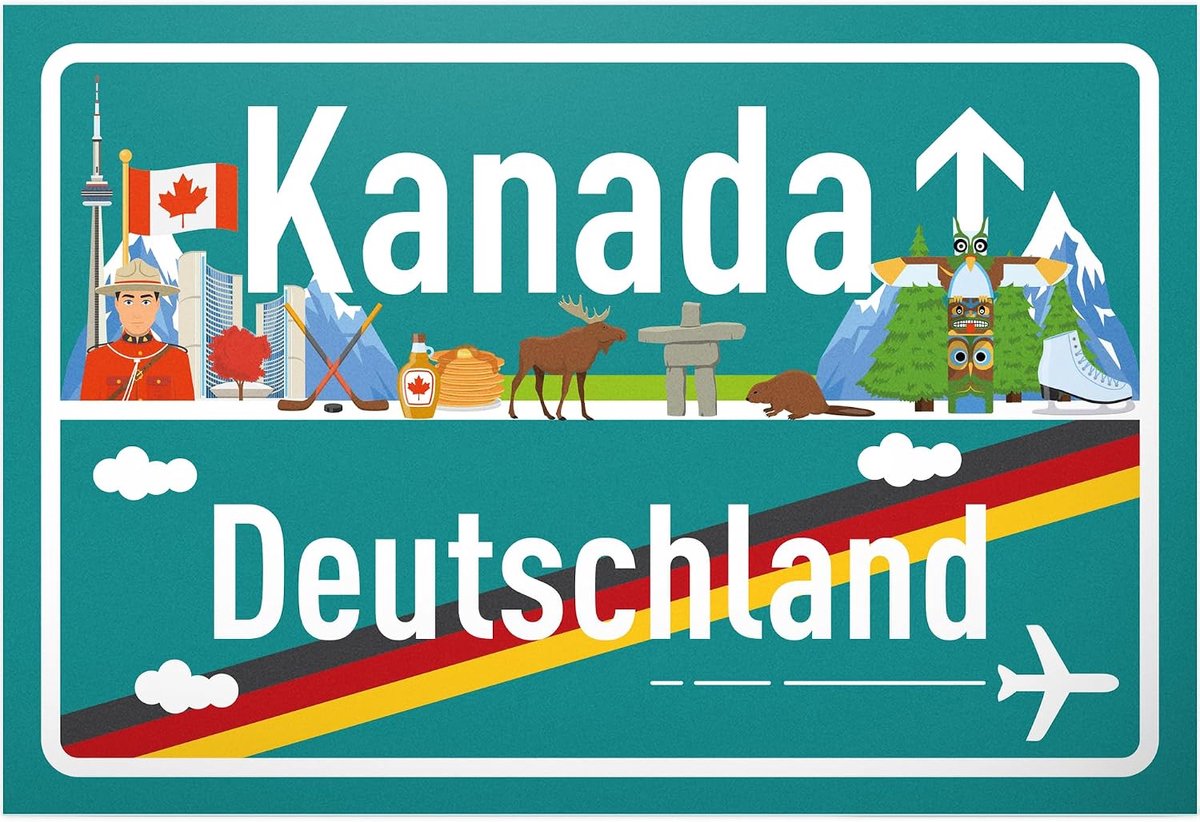 Canada Duitsland plaatsbord - kunststof bord 30 x 20 cm - cadeau-idee cadeaubon reizen vakantie reisvoucher mannen en vrouwen geldgeschenk afscheidskaart cadeau-idee decoratieve kaart