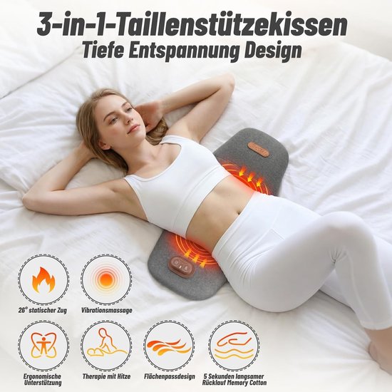 Rugkussen onderrug - Klassiek Grijs - Ergonomisch 26° lendensteun met warmte- en vibratiemassage - Traagschuim - Voor thuis en kantoor — afbeelding 2