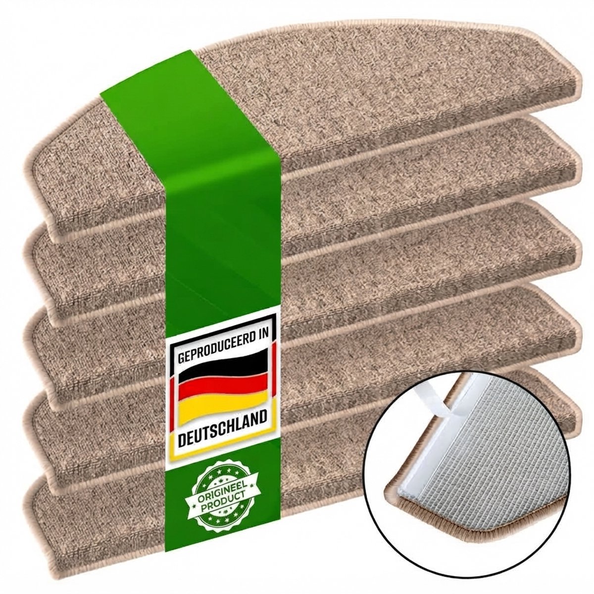 Luxe Trapmatten Set van 15 – Zelfklevende Traptapijten – Antislip & Geluiddempend – Halfrond 25x65 cm – Beige – Trapbescherming