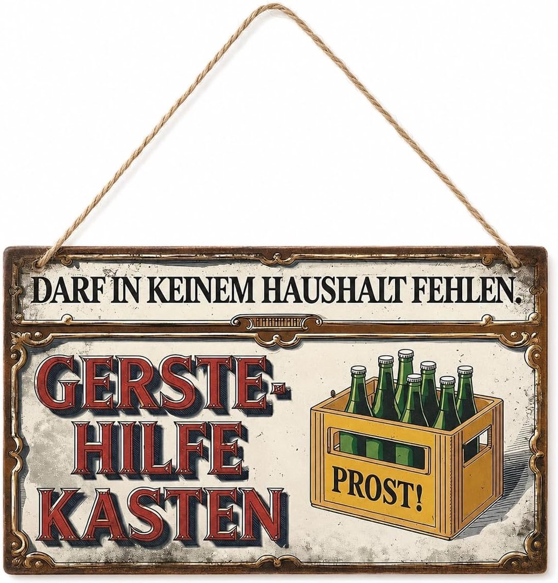 Houten Bord met Bierspreuk Gerste-Hilfe-Kasten, Vintage Wanddecoratie voor Huis, Terras, Hobbyruimte, Grappig Decoratief Bord 20×12,7cm