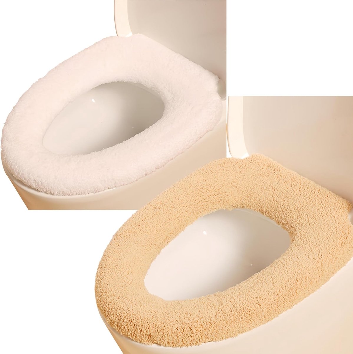 2 stuks toiletstoelhoes, toiletstoelhoes kussen met ophanglus badkamer zacht en warm wasbare hoes pads (wit + geel)