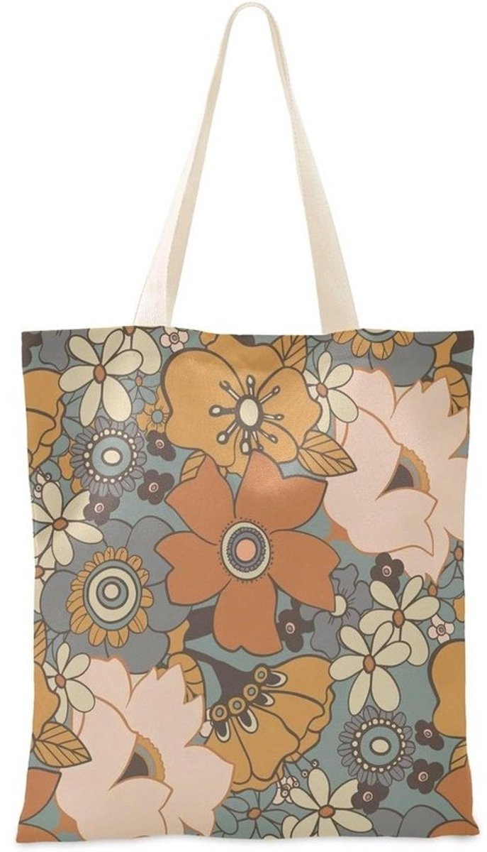 Canvas Tote Tas - Draagtas Boodschappentas - Dagelijks Gebruik - Grote Capaciteit - 38 x 41.5 cm - Bloemenprint