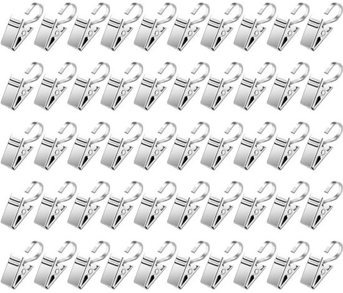 Gordijnhaken met Clips - S-haken Ophangers - Decoratie Ophangen - Roestvrij Staal - 50 stuks - Zilverkleurig