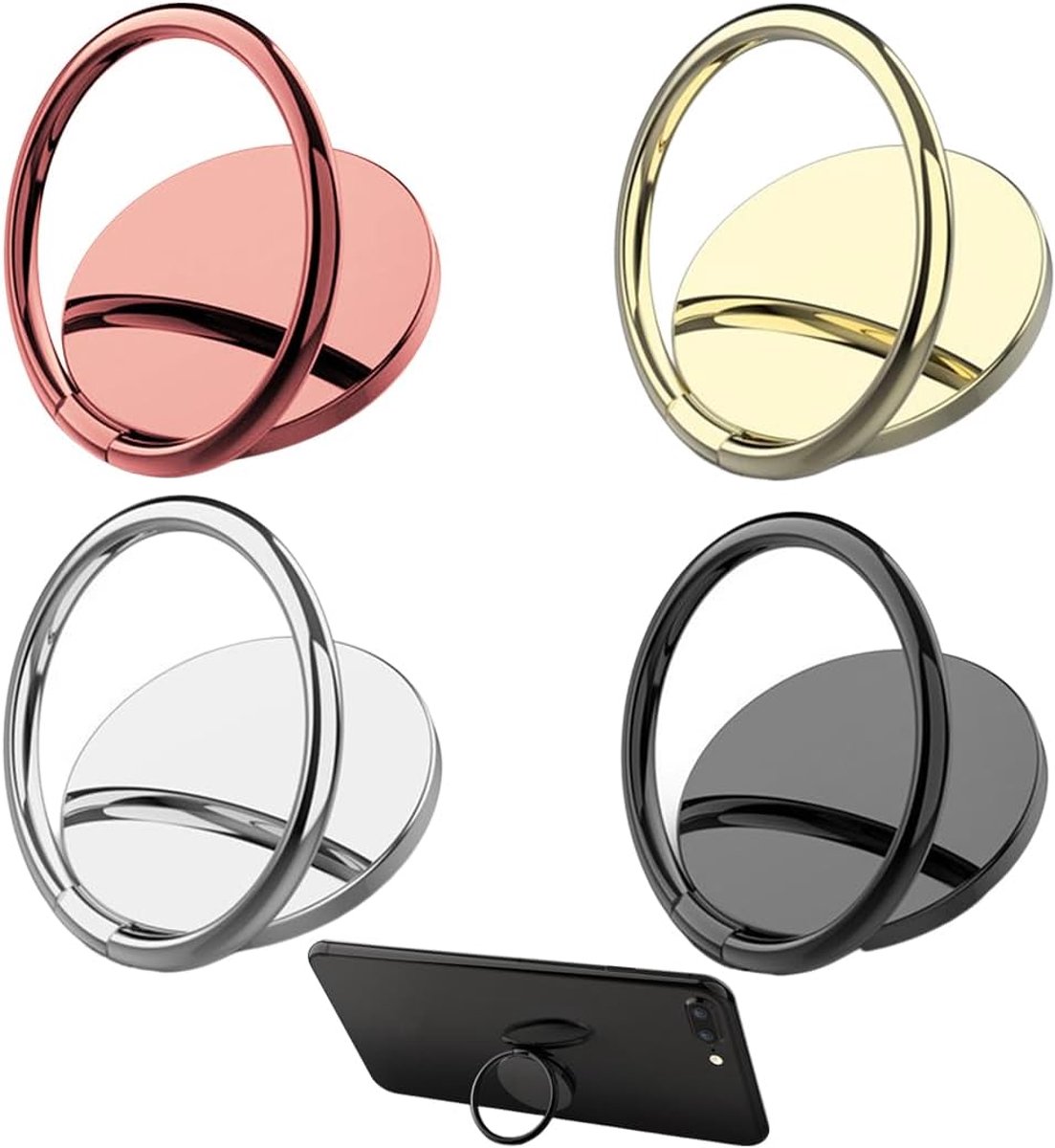 telefoongrepen, verpakking met 4 360° draaibare telefoonhouderringen, compatibel met alle telefoonmodellen.