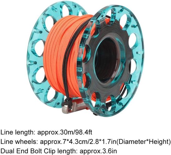 Diving Spool Reel, lichte kunststof mini-vingerreel, spoel met dubbele karabijnhaak, 30 meter lijn, voor duiken, snuiten, onderwater — afbeelding 5