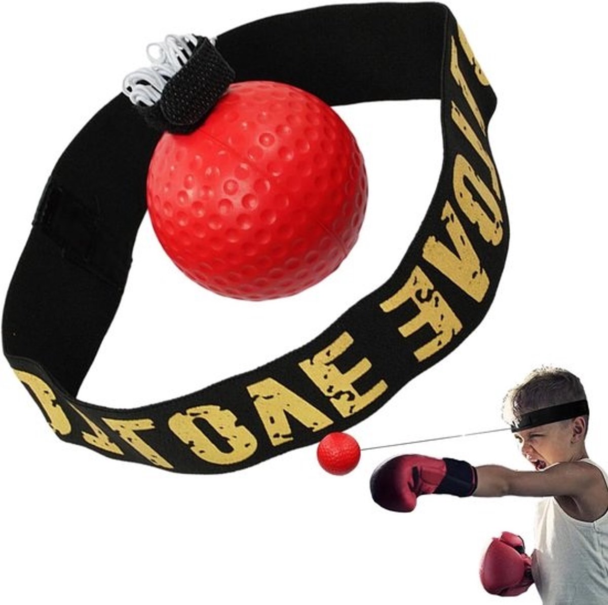 Boksbal Hoofdbandset - Reflex Bal Boksen - Hand-Oog Coördinatie Trainen - Verschillende Moeilijkheidsgraden - 8 x 8 x 8 centimeter