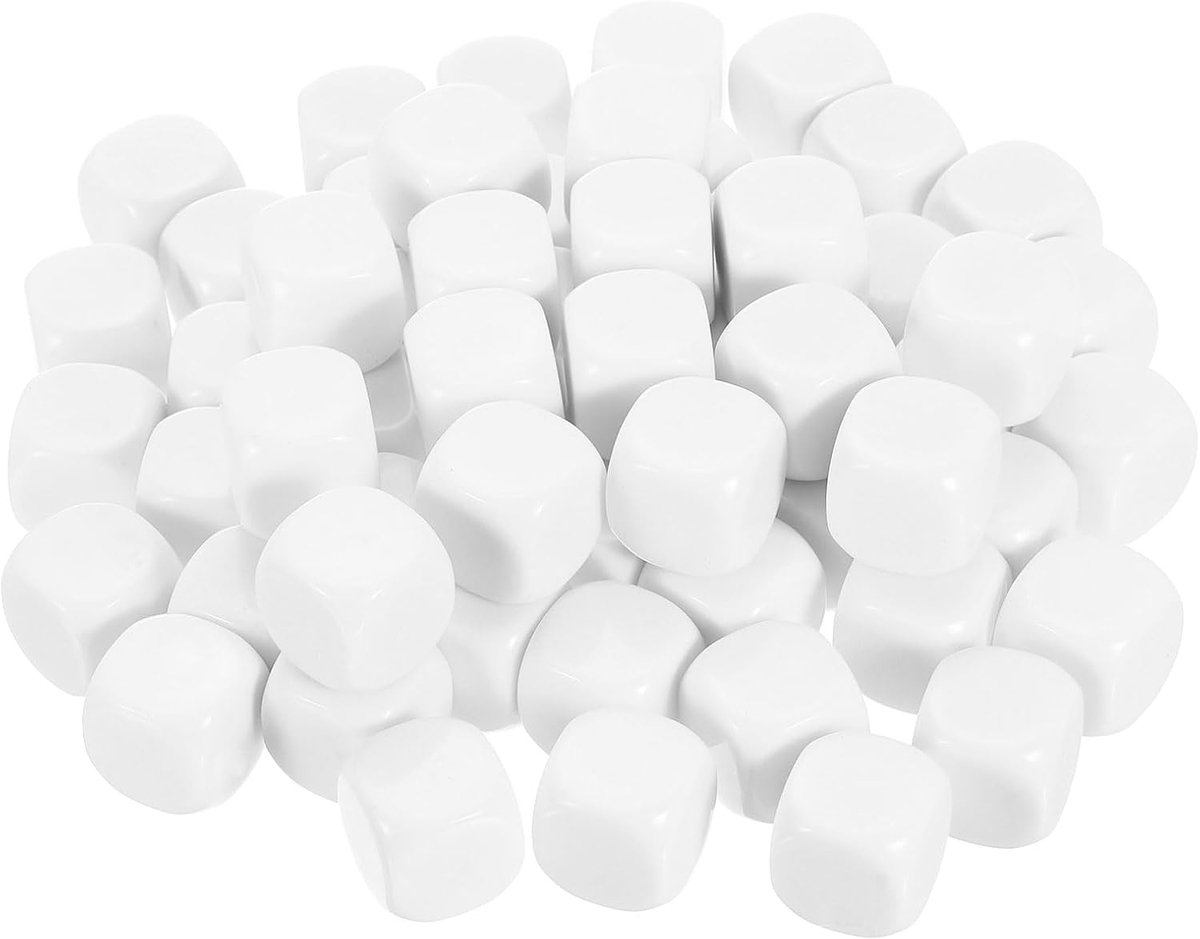 Blanco kubussen, 100 stuks, zeszijdig, 2 cm, afgeronde hoeken, blank, wit, kubussen met glad oppervlak, voor doe-het-zelf handwerk, bordspel, wit