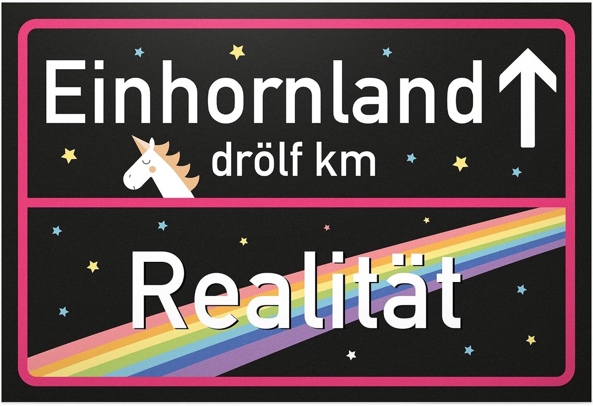 Eenhoorn plastic bord - eenhoornland, zwart plaatsnaambord/plaatskaart, schattige wanddecoratie, deurbordje meisjes woning, cadeau-idee/verjaardagscadeau vriendin
